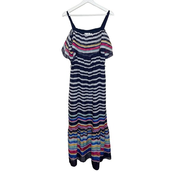 Eliza J Women’s Navy White Striped Maxi Sundress Size 12 - Picture 1 of 12